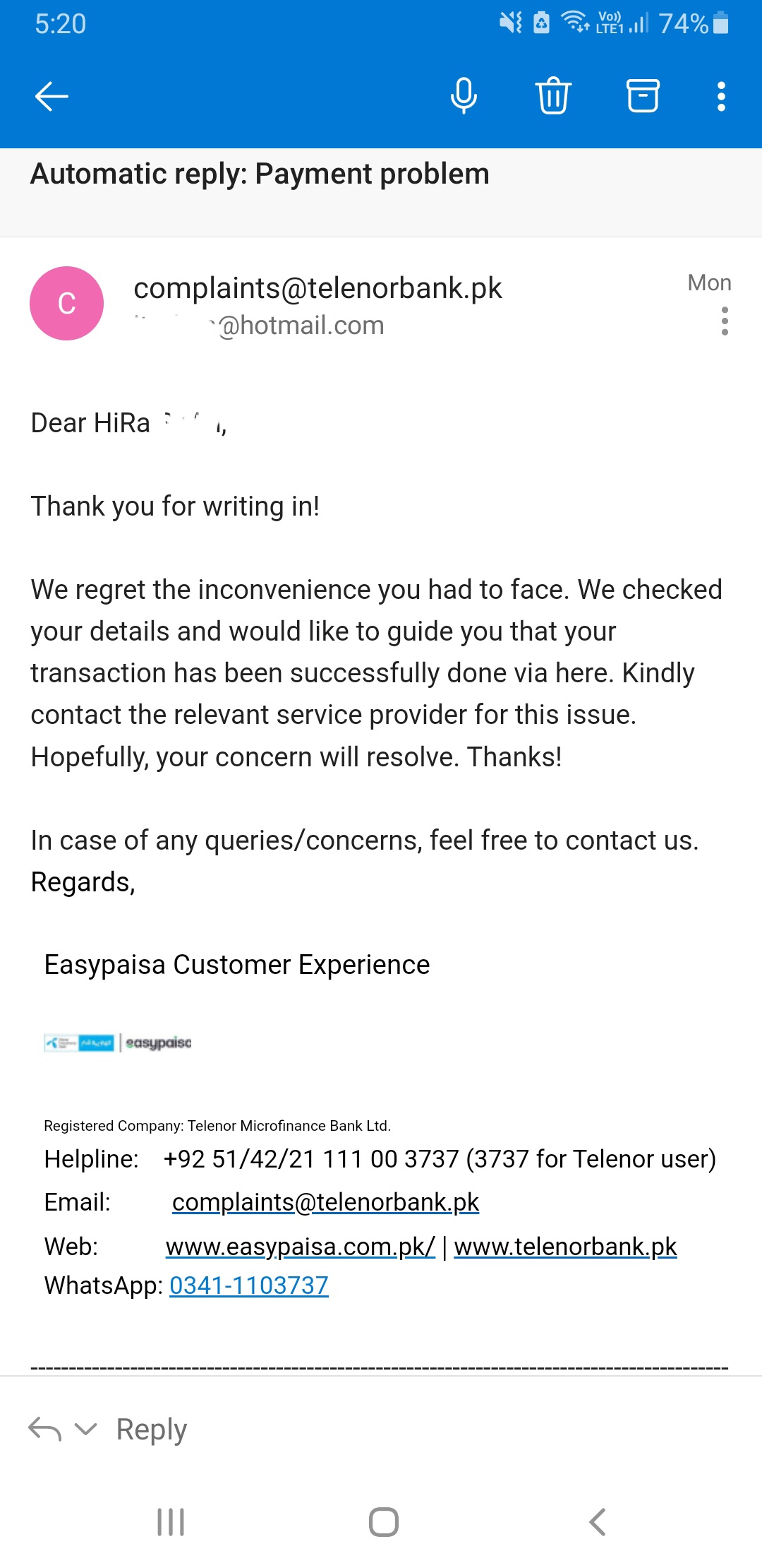 Easypaisa Complaints and Reviews | Submit a Complaint